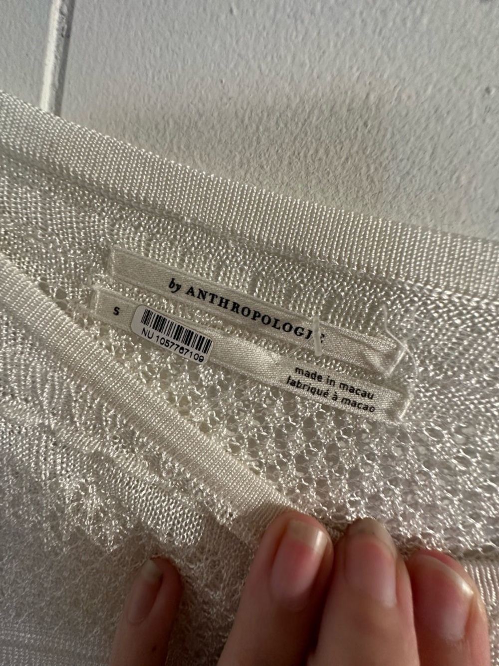 Anthropologie Women’s White Ruffle Knit Long-Sleeve thin Sweater Top - Picture 3 of 4